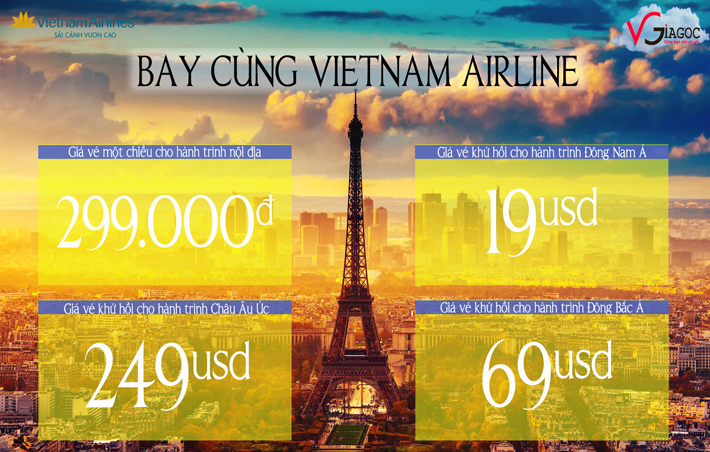 Vé máy bay Vietnam Airlines khuyến mãi chỉ từ 299000 ngàn đồng nội địa