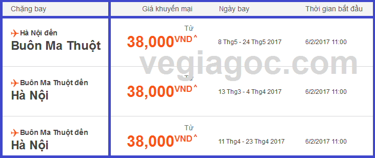 Vé máy bay Hà Nội đi Buôn Ma Thuột chỉ 38,000 đồng 