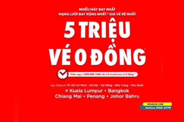 Air Asia khuyến mãi 5 triệu vé máy bay 0 đồng