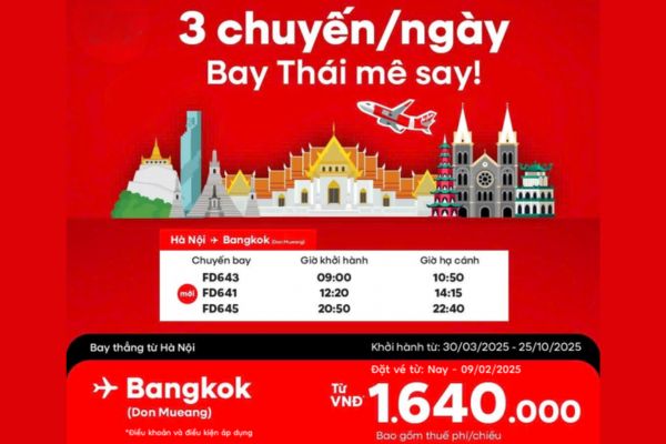 AirAsia công bố lịch bay mùa Hè từ Hà Nội đến Bangkok