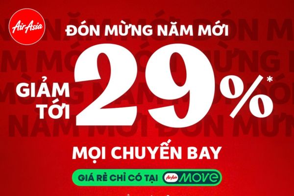AirAsia đ&oacute;n năm mới giảm ngay 29% gi&aacute; v&eacute; mọi chuyến bay