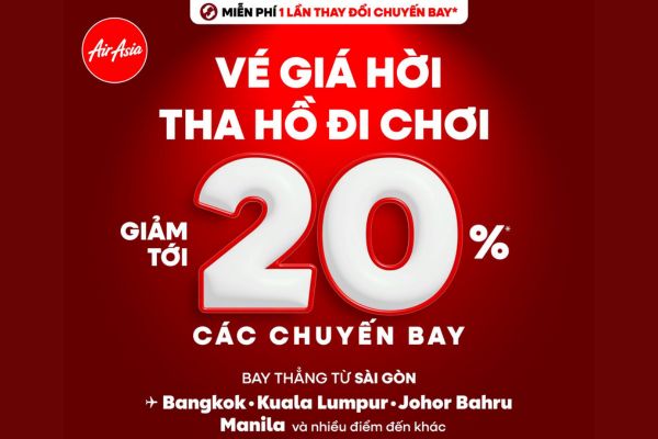 AirAsia Triển Khai Khuyến Mãi Giảm 20% Cho Các Chuyến Bay Quốc Tế