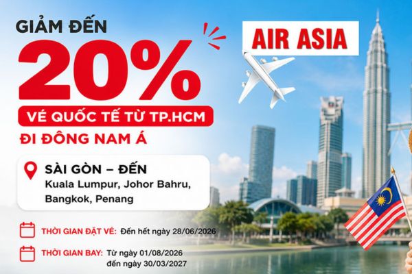 AirAsia Tung Ưu Đ&atilde;i 20% Cho Chặng Bay TP.HCM &ndash; Đ&ocirc;ng Nam &Aacute;
