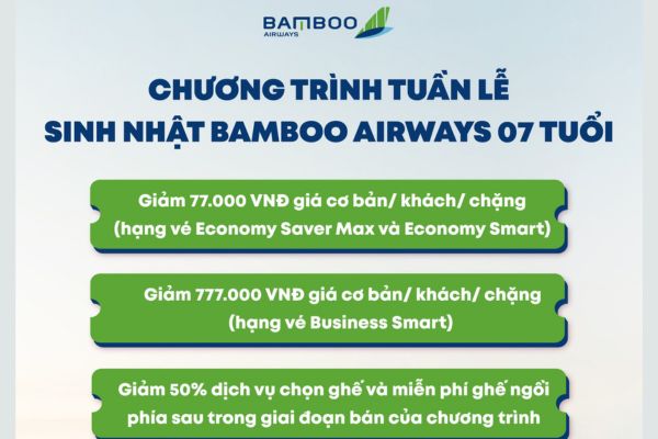 Bamboo Airways 7 năm cất cánh giảm giá vé siêu hot 777.000VNĐ
