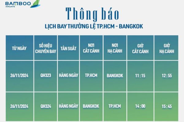 Bamboo Airways Lịch Trình Mới Nhất Đi Bangkok Cho Bạn