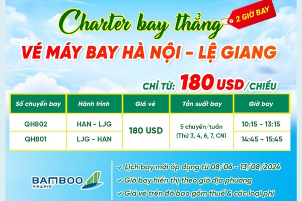 Bamboo Airways Mở Lối Bay Thẳng Hà Nội đi Lệ Giang với Giá Cực Kỳ Ưu Đãi!