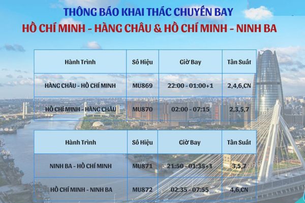 China Eastern Airlines mở đường bay từ TP.HCM đến Hàng Châu và Ninh Ba