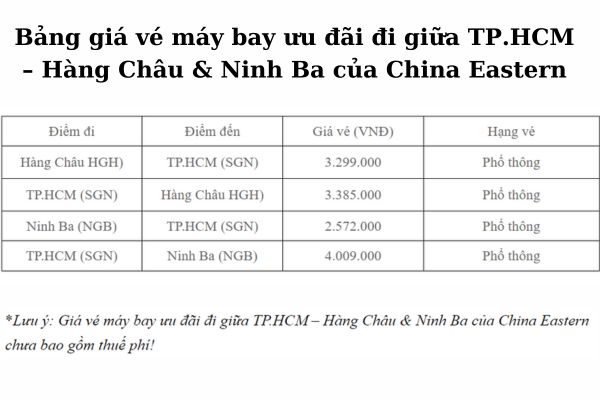 China Eastern Airlines mở đường bay từ TP.HCM đến Hàng Châu và Ninh Ba