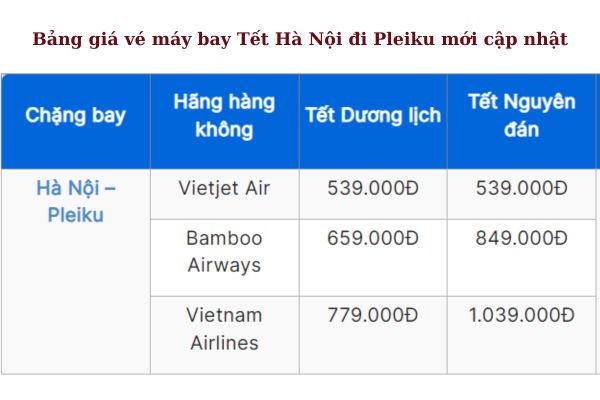 Đặt vé máy bay Hà Nội đi Pleiku cho Tết 2025