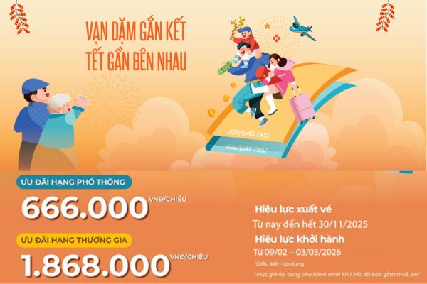 Đặt vé sớm bay Tết vui Vietnam Airlines giảm giá chỉ còn từ 666k