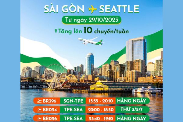 EVA Air Tăng Cường Số Chuyến Bay Đến Seattle