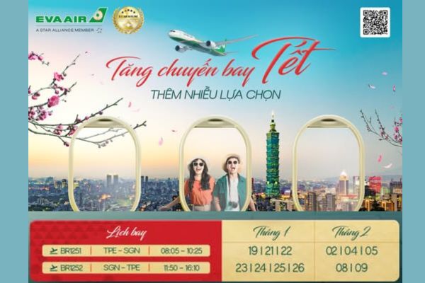 EVA Air Tăng Tần Suất Bay Tết Đến Đài Bắc Trong Mùa Tết 2025!