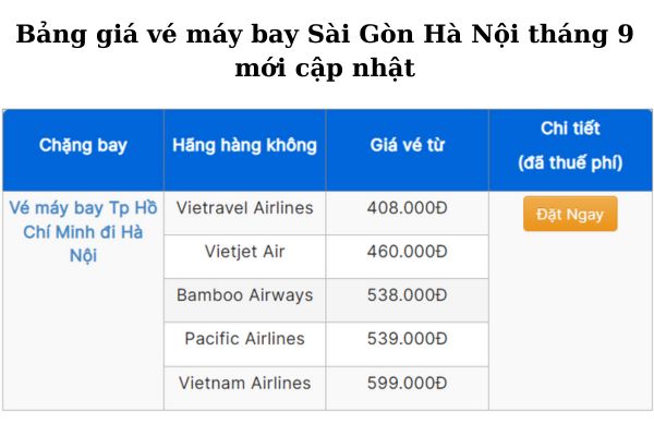 Giá vé máy bay Sài Gòn Hà Nội tháng 9 nhiều ưu đãi hấp dẫn