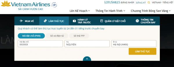 Hướng dẫn làm check in online hãng Vietnam Airlines