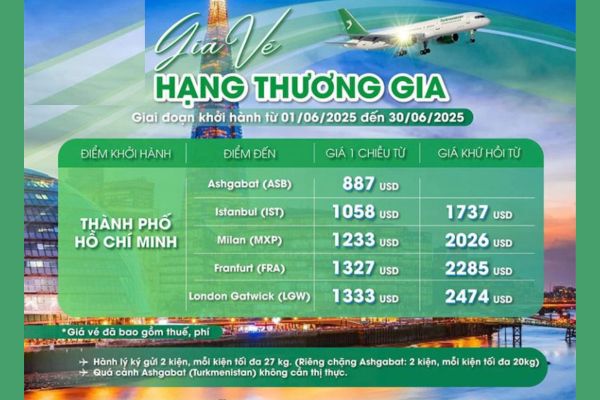 Khám phá ưu đãi hạng thương gia Turkmenistan Airlines