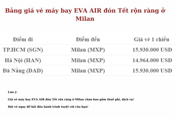 Khởi Hành Đón Tết Milan Cùng EVA AIR – Vé Bay Siêu Ưu Đãi