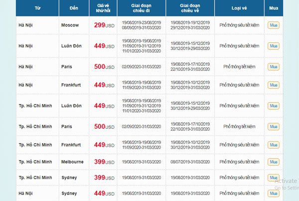 KHUYẾN MÃI MÙA THU VÀNG VIETNAM AIRLINES 2019