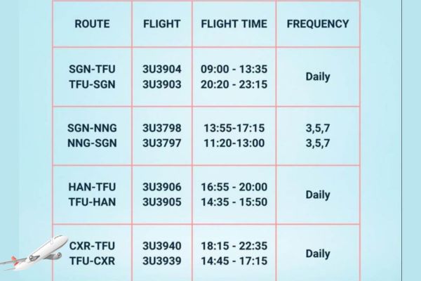 Lịch Bay Mùa Đông 2024 của Sichuan Airlines Việt Nam Trung Quốc