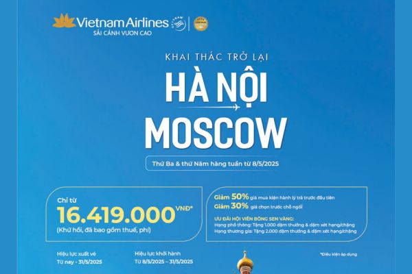 Mở bán vé ưu đãi cho đường bay thẳng Hà Nội Moscow