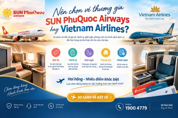 Nên chọn vé thương gia Sun PhuQuoc Airways hay Vietnam Airlines?