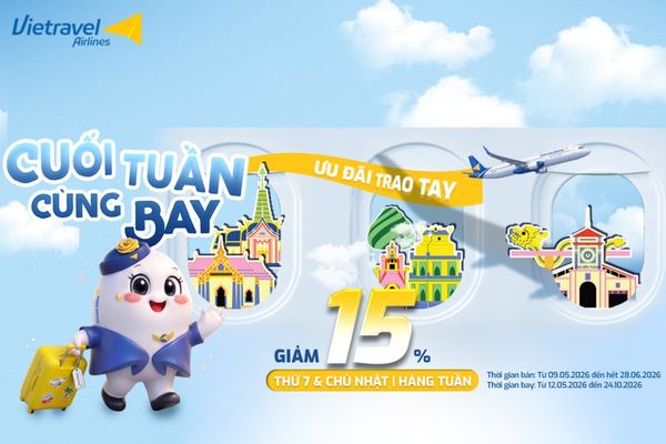 Săn V&eacute; M&aacute;y Bay Gi&aacute; Rẻ Cuối Tuần Với Vietravel Airlines Giảm 15%