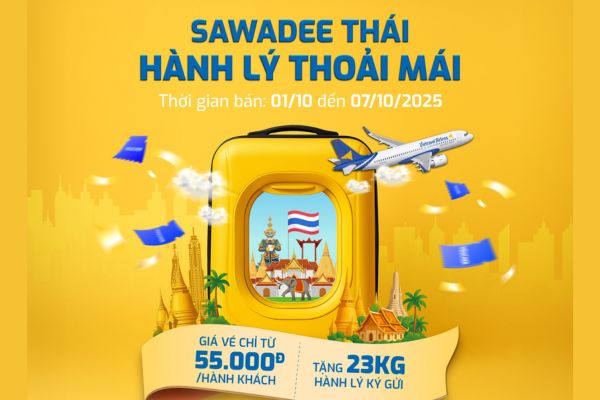 Sawadee Thái tặng thêm 23kg hành lý ký gửi cùng Vietravel Airlines