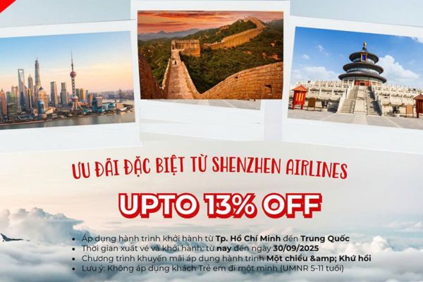 Shenzhen Airlines giảm đến 13% cho chặng TP.HCM – Trung Quốc