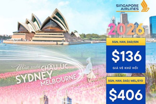 Singapore Airlines khuyến mãi cực hấp dẫn: Bay Mỹ, Châu Âu, Úc trong tháng 02/2026