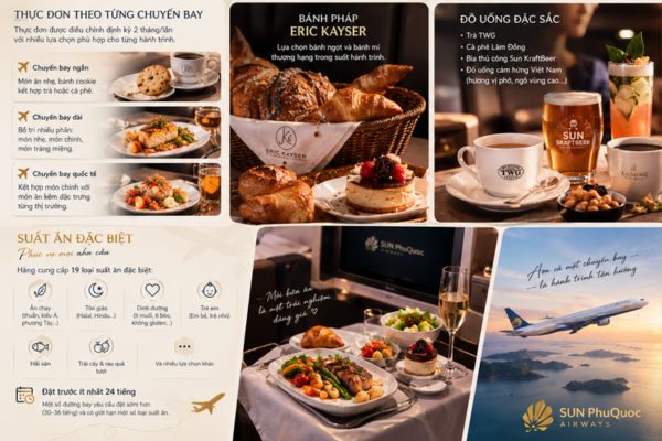 Suất ăn hạng thương gia Sun PhuQuoc Airways c&oacute; g&igrave; hấp dẫn?