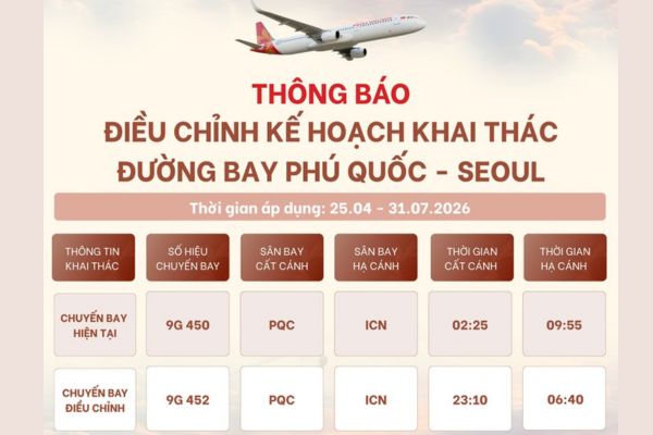 Sun PhuQuoc Airways điều chỉnh lịch bay tuyến Phú Quốc – Seoul