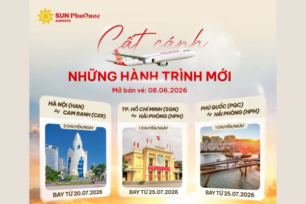 Sun PhuQuoc Airways Mở 3 Đường Bay Mới Đến Cam Ranh, Hải Ph&ograve;ng V&agrave; Ph&uacute; Quốc