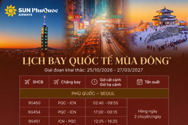 Sun PhuQuoc Airways Mở Rộng Lịch Bay Quốc Tế Dịp Mùa Đông