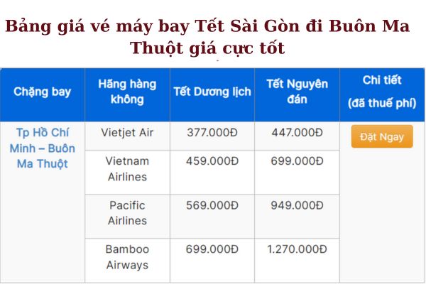 Tìm Kiếm Vé Máy Bay Sài Gòn đi Buôn Ma Thuột Tết 2025 Giá Cực Tốt