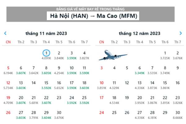 Ưu đãi giá vé máy bay Hà Nội đi Macau từ 3.545.799đ