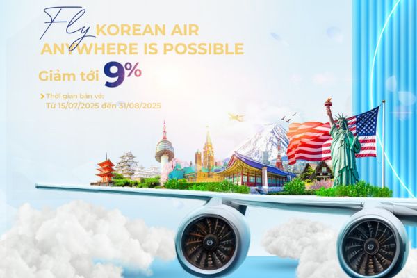Ưu đãi quốc tế cùng Korean Air giảm ngay 9% vé máy bay