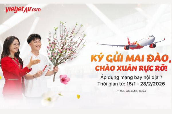 Vietjet Air ch&iacute;nh thức mở dịch vụ vận chuyển mai đ&agrave;o Tết 2026