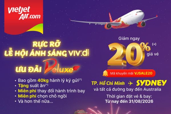 Vietjet Air Tung Khuyến Mãi 20% Vé Deluxe Đi Úc Mùa Hè 2026