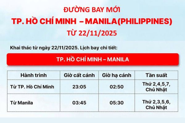 Vietjet chính thức khai thác đường bay thẳng TP.HCM – Manila từ 22/11