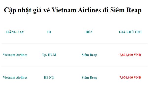 Vietnam Airlines Flash Sale Vé Máy Bay đi Siem Reap Giảm Đến 25%