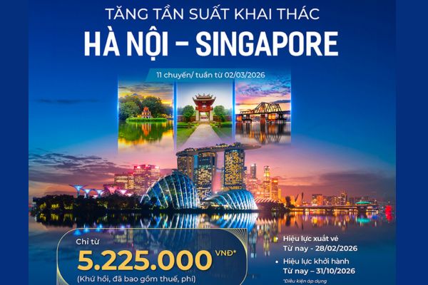 Vietnam Airlines tăng chuyến H&agrave; Nội &ndash; Singapore, v&eacute; khứ hồi chỉ từ 5.225.000 VNĐ