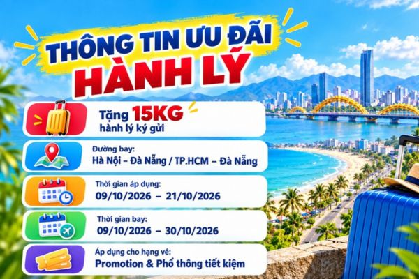 Vietravel Airlines Ưu Đ&atilde;i 15kg H&agrave;nh L&yacute; Đ&agrave; Nẵng Tr&ecirc;n 2 Tuyến Bay